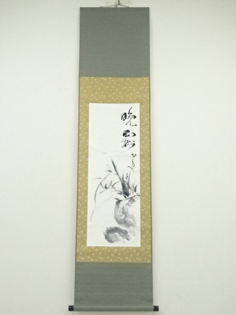 JAPANESE HANGING SCROLL / HAND PAINTED / ORCHID 